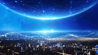 大气科技地球旋转粒子城市背景GIF动态图粒子背景